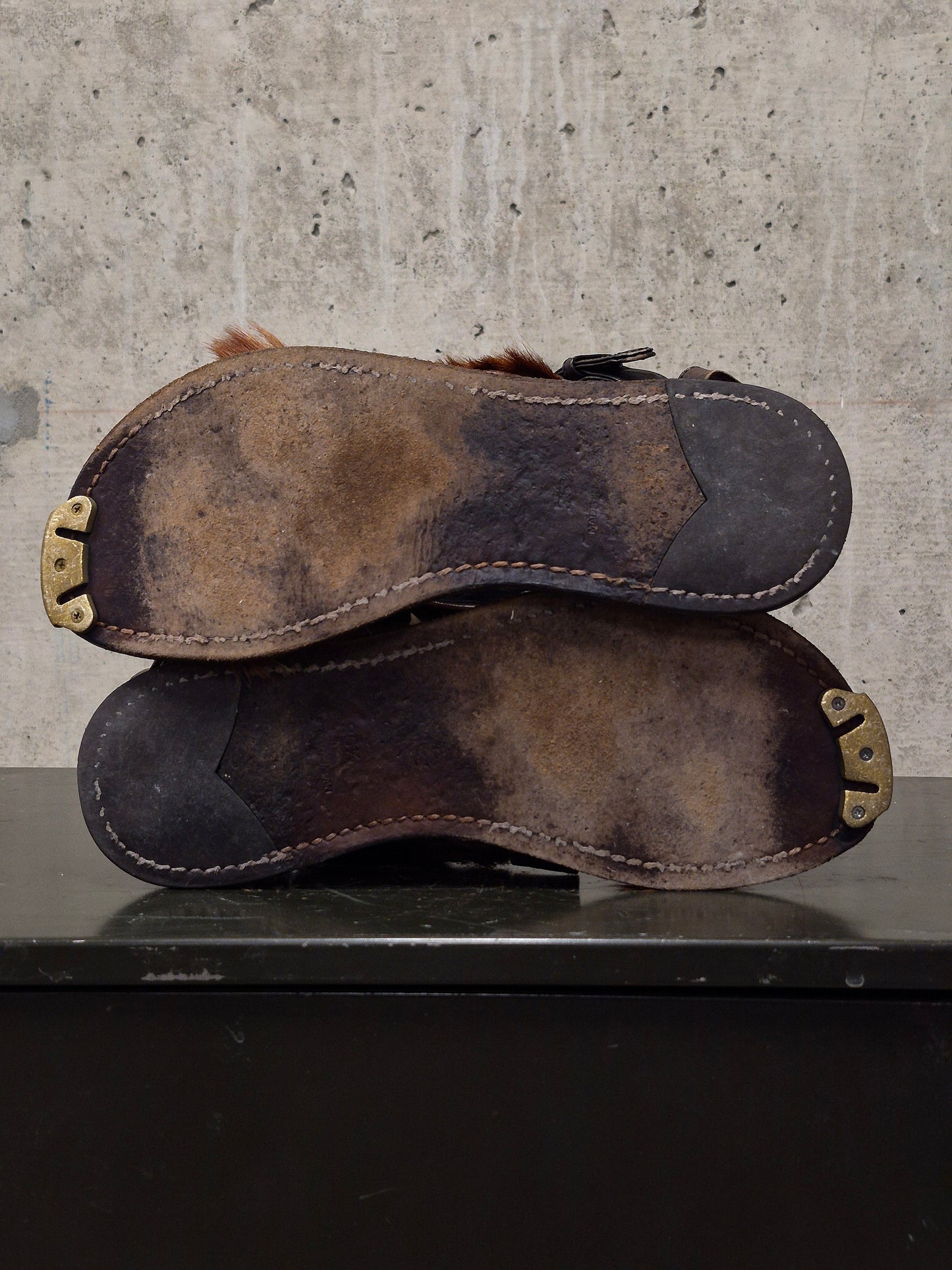 MiharaYasuhiro Early 00s Brown Pony Hair Gladiator Sandals