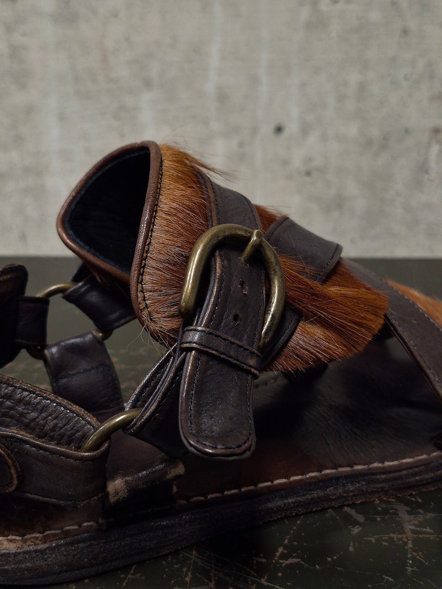 MiharaYasuhiro Early 00s Brown Pony Hair Gladiator Sandals