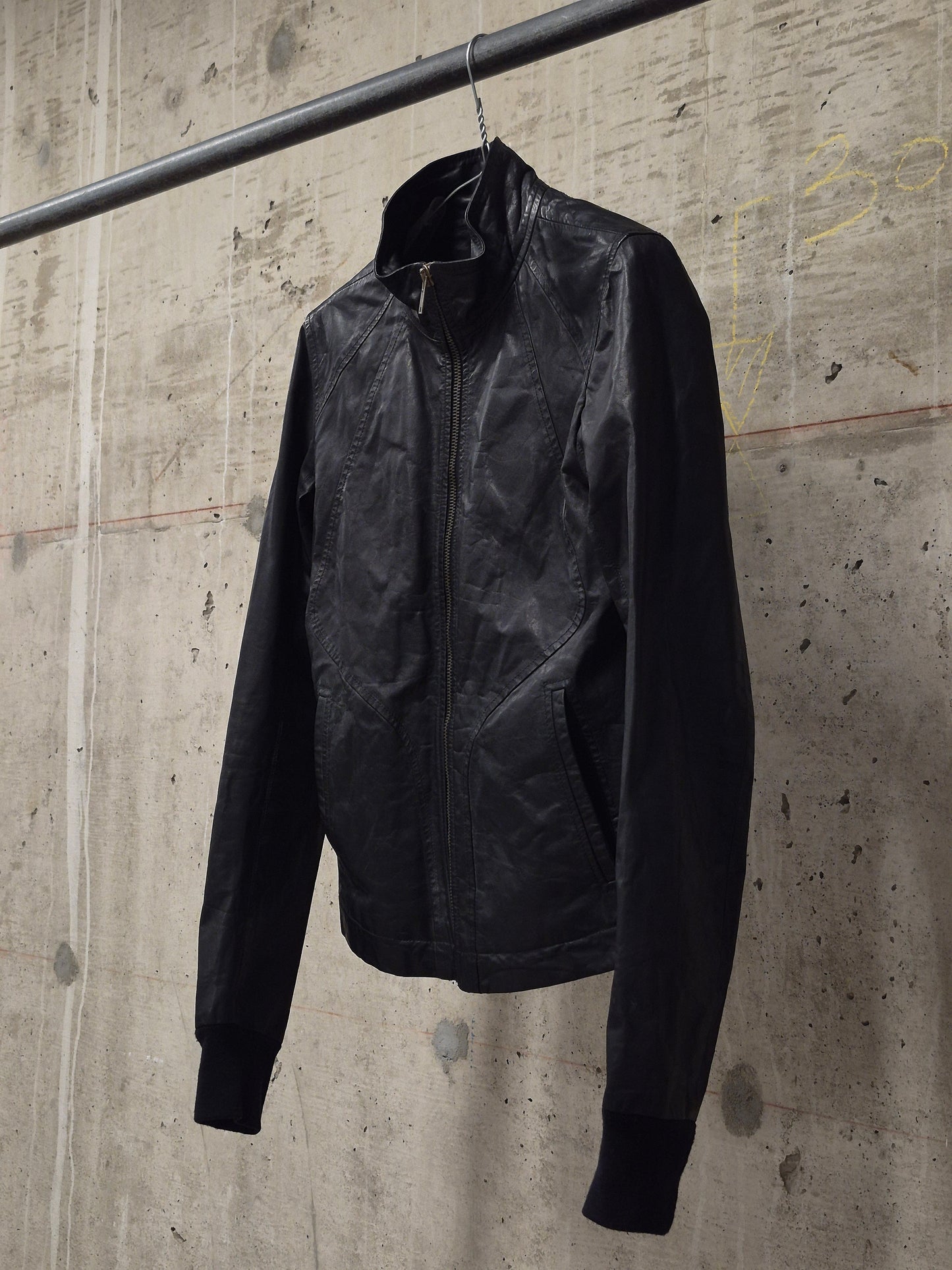 Rick Owens SS10 "RELEASE" Black Calfskin Leather Intarsia Rider Jacket