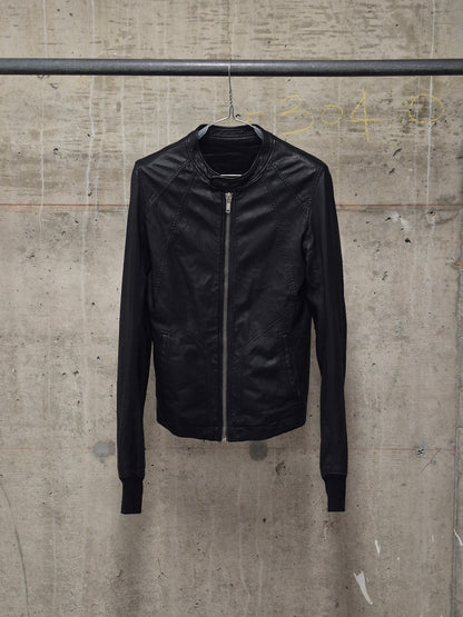 Rick Owens SS09 "STRUTTER" Black Lambskin Intarsia Snap Collar Leather Rider Jacket