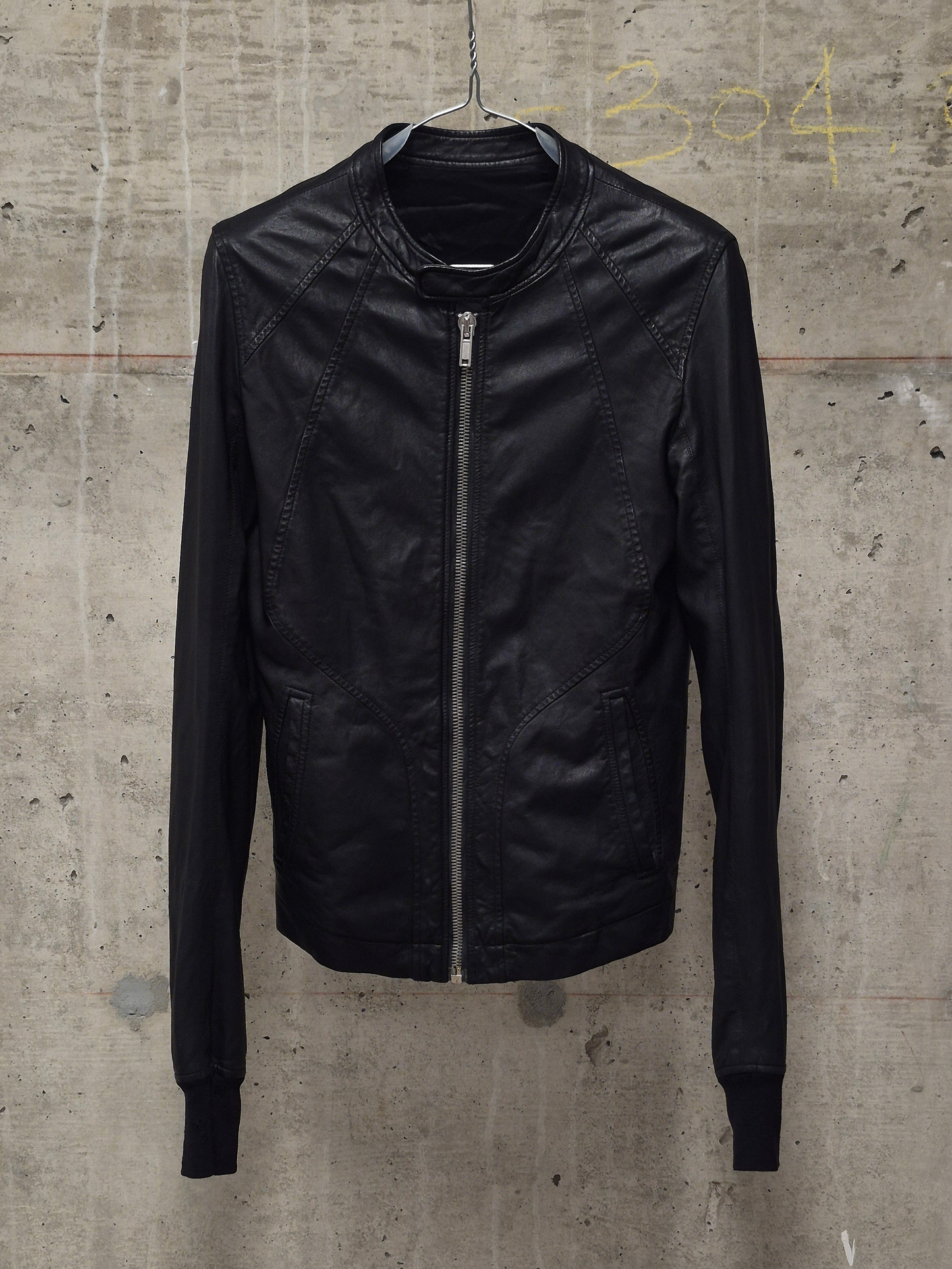 Rick Owens SS09 "STRUTTER" Black Lambskin Intarsia Snap Collar Leather Rider Jacket