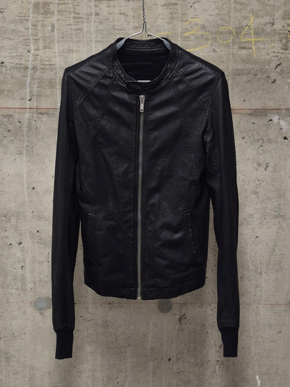 Rick Owens SS09 "STRUTTER" Black Lambskin Intarsia Snap Collar Leather Rider Jacket