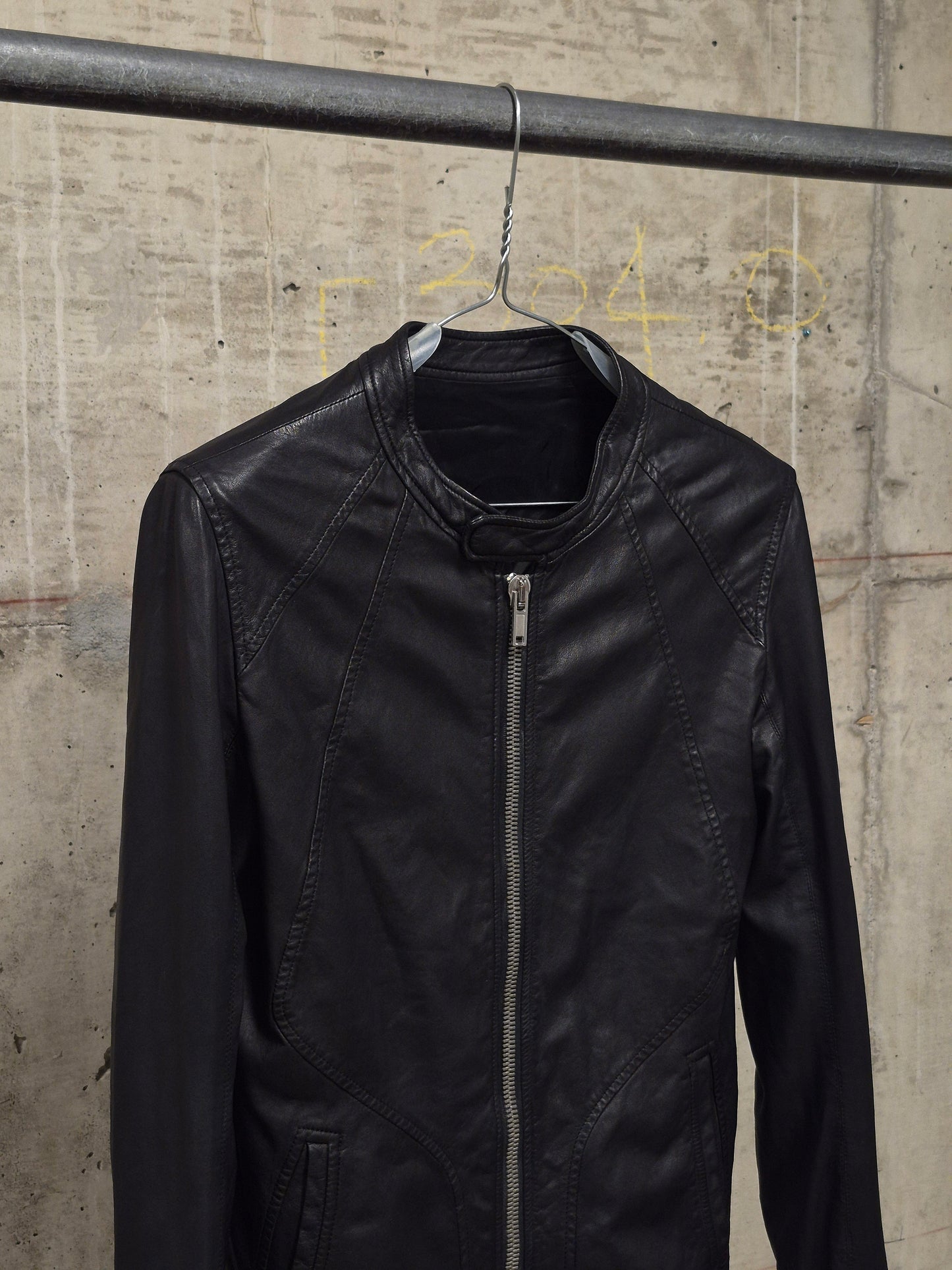 Rick Owens SS09 "STRUTTER" Black Lambskin Intarsia Snap Collar Leather Rider Jacket