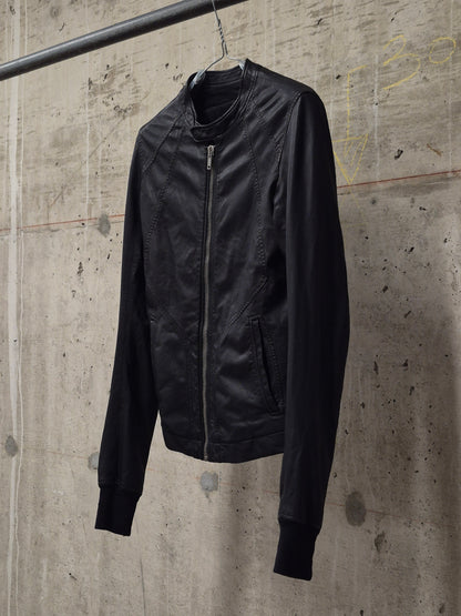 Rick Owens SS09 "STRUTTER" Black Lambskin Intarsia Snap Collar Leather Rider Jacket