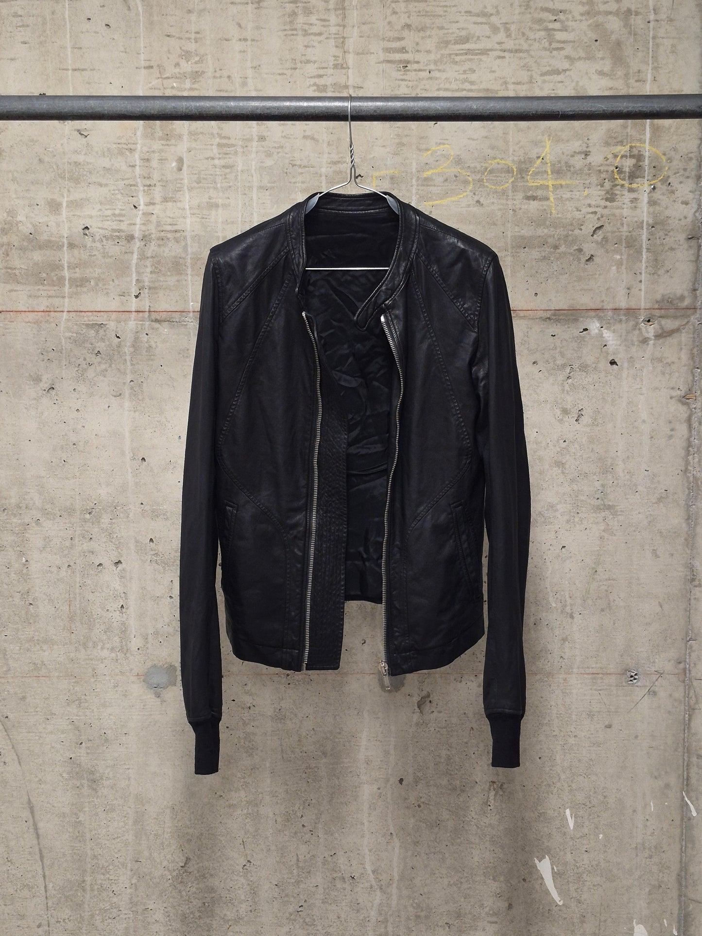 Rick Owens SS09 "STRUTTER" Black Lambskin Intarsia Snap Collar Leather Rider Jacket