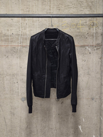 Rick Owens SS09 "STRUTTER" Black Lambskin Intarsia Snap Collar Leather Rider Jacket