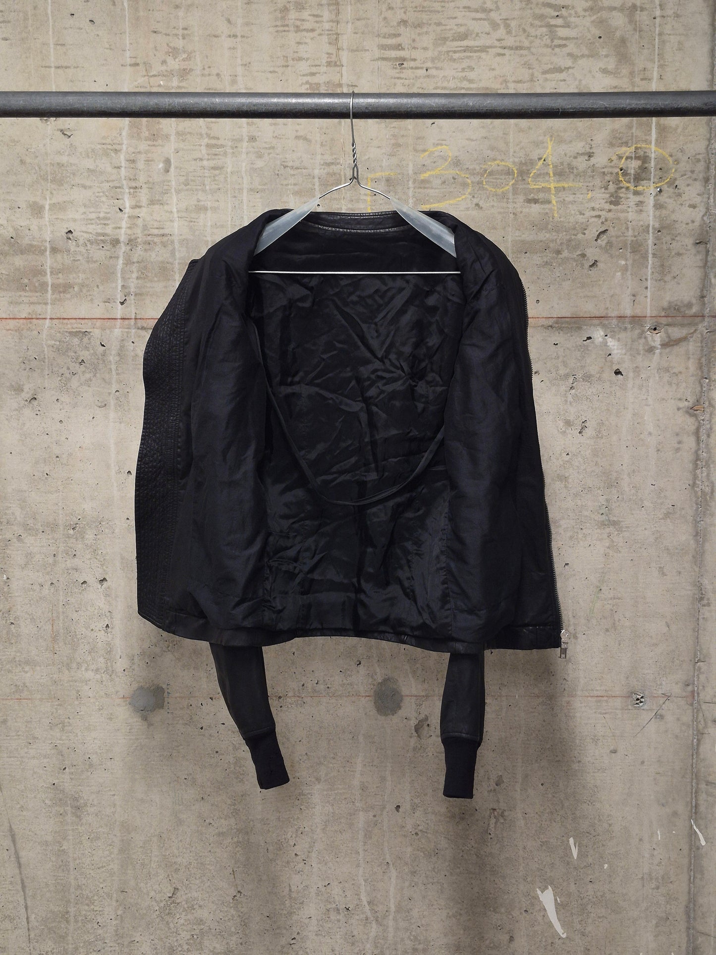 Rick Owens SS09 "STRUTTER" Black Lambskin Intarsia Snap Collar Leather Rider Jacket
