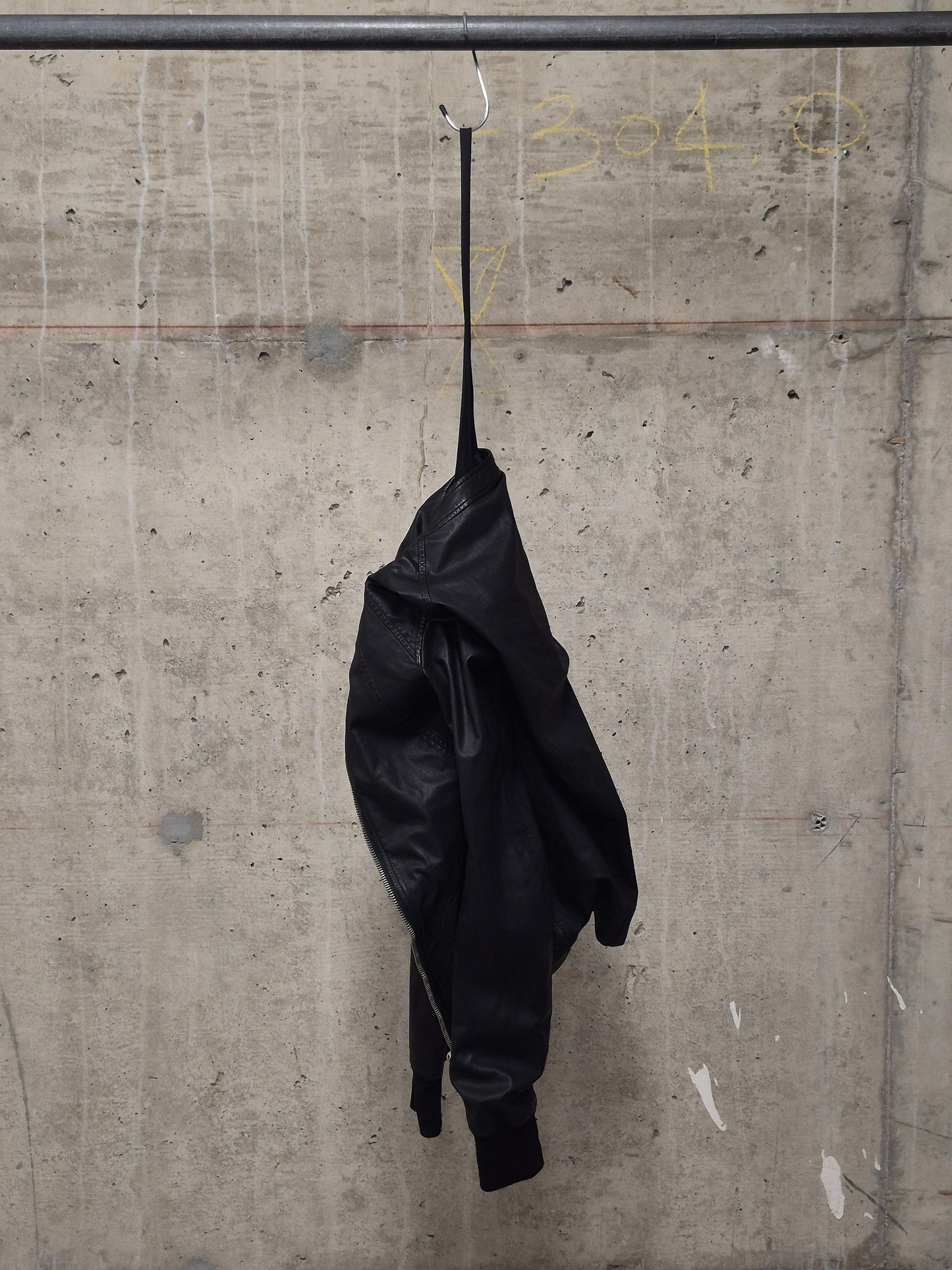 Rick Owens SS09 "STRUTTER" Black Lambskin Intarsia Snap Collar Leather Rider Jacket