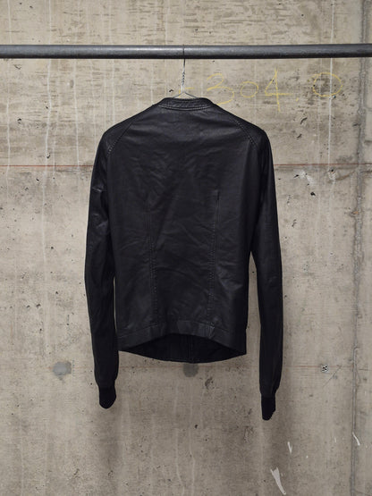 Rick Owens SS09 "STRUTTER" Black Lambskin Intarsia Snap Collar Leather Rider Jacket