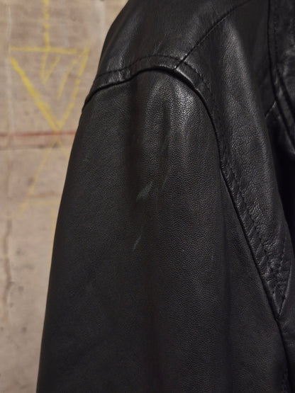 Rick Owens SS09 "STRUTTER" Black Lambskin Intarsia Snap Collar Leather Rider Jacket