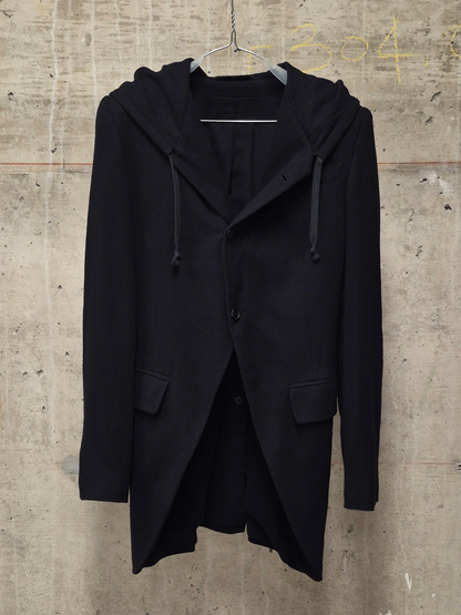 Ann Demeulemeester 2010s Black Virgin Wool Hooded Blazer