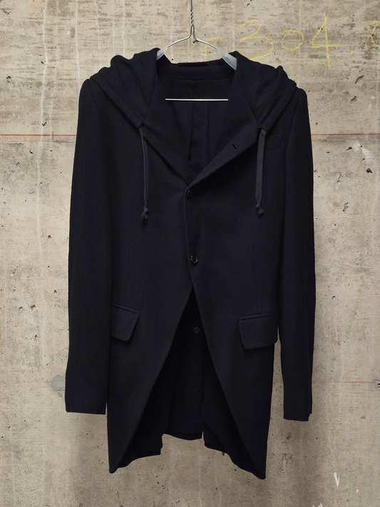 Ann Demeulemeester 2010s Black Virgin Wool Hooded Blazer