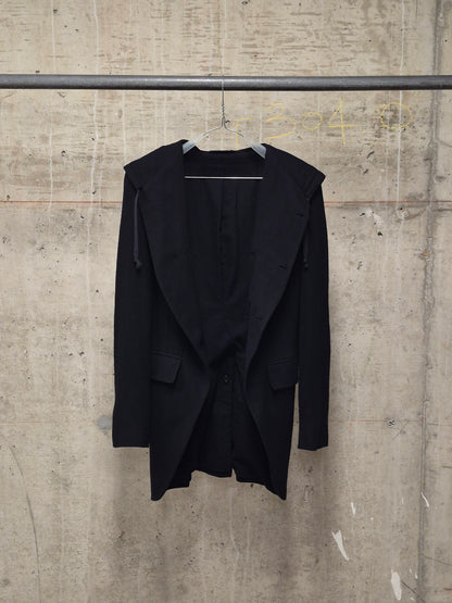 Ann Demeulemeester 2010s Black Virgin Wool Hooded Blazer