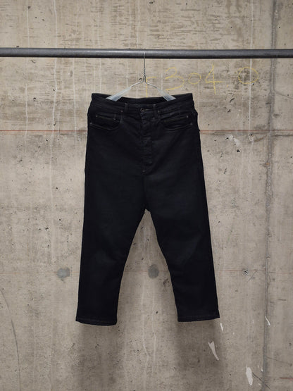 Rick Owens DRKSHDW Mid 2010s BLACK WAX 'Astaire Cropped' Stretch Denim