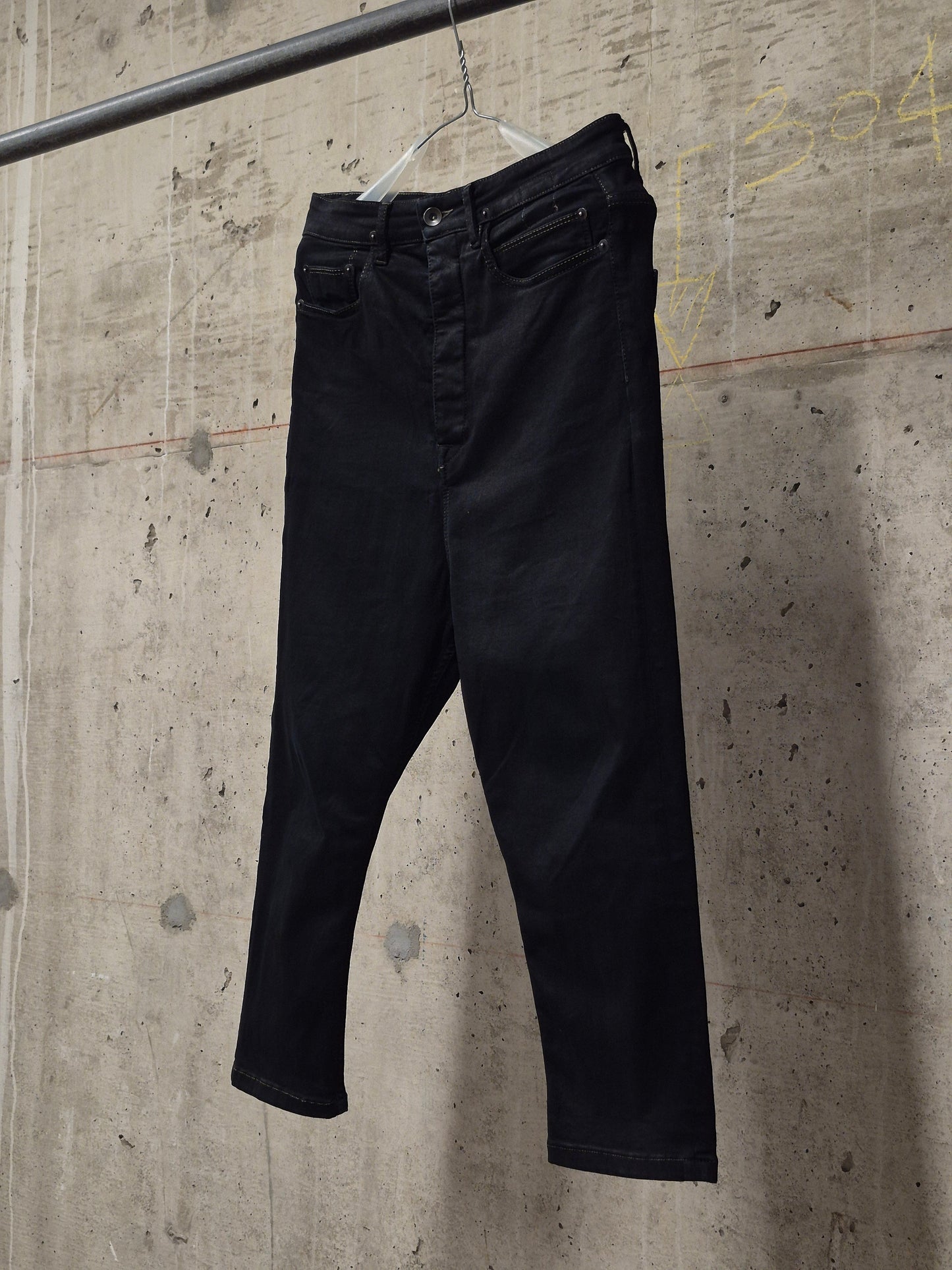 Rick Owens DRKSHDW Mid 2010s BLACK WAX 'Astaire Cropped' Stretch Denim