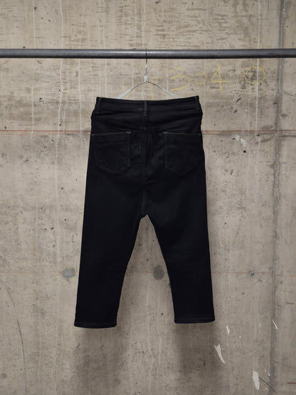 Rick Owens DRKSHDW Mid 2010s BLACK WAX 'Astaire Cropped' Stretch Denim