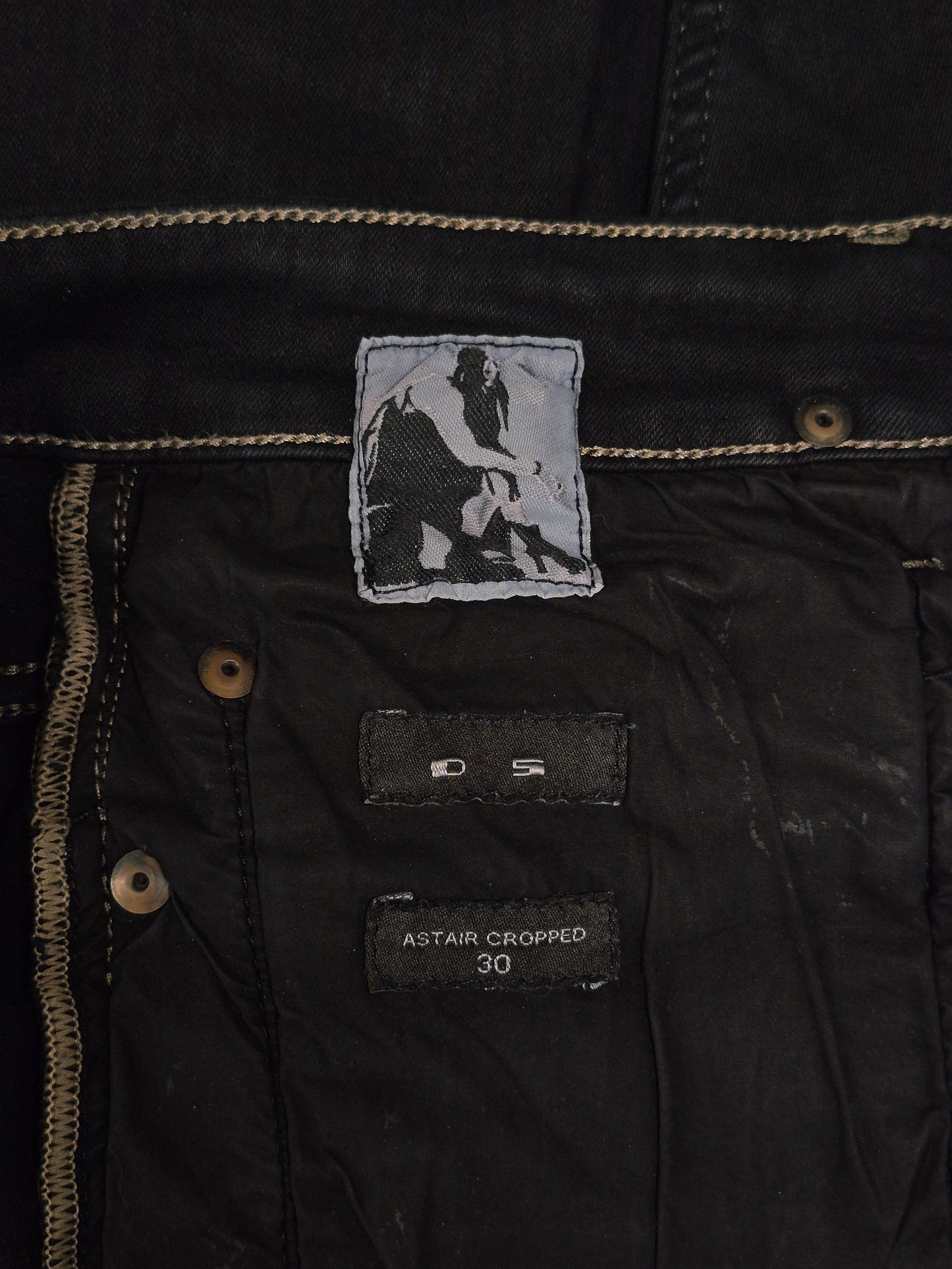 Rick Owens DRKSHDW Mid 2010s BLACK WAX 'Astaire Cropped' Stretch Denim