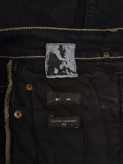 Rick Owens DRKSHDW Mid 2010s BLACK WAX 'Astaire Cropped' Stretch Denim