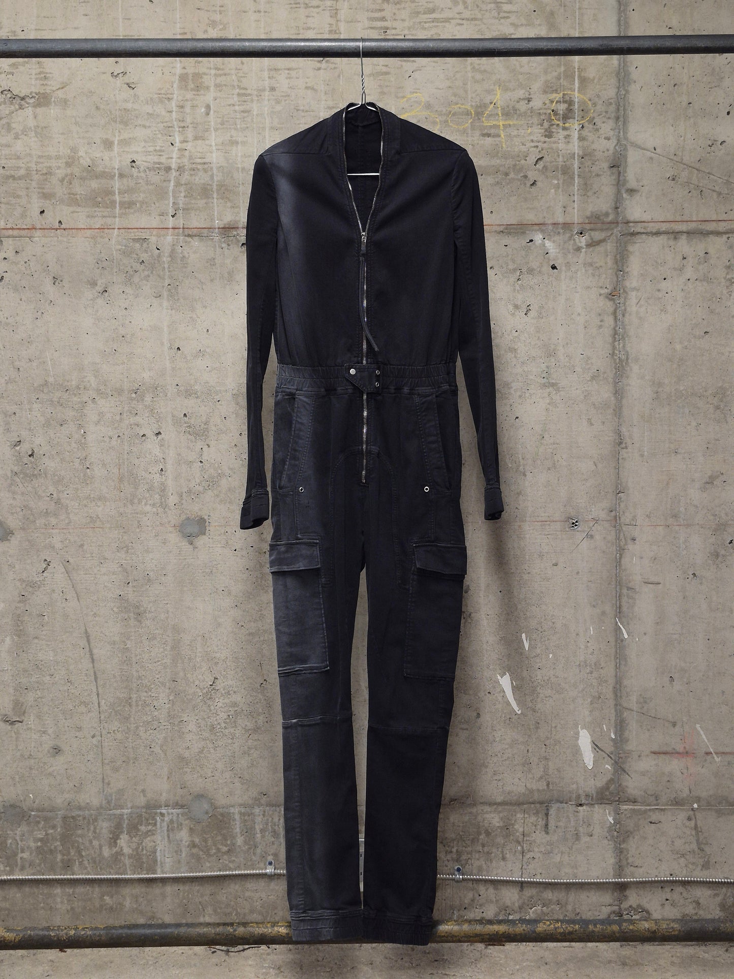 Rick Owens AW19 "LARRY" Washed Black Cotton Cargo Flight Jumpsuit