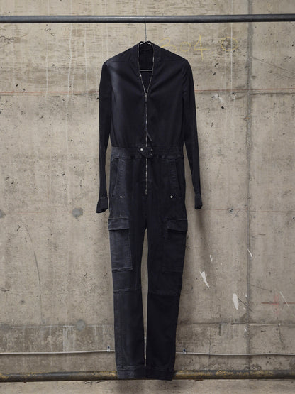 Rick Owens AW19 "LARRY" Washed Black Cotton Cargo Flight Jumpsuit