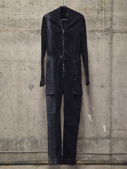 Rick Owens AW19 "LARRY" Washed Black Cotton Cargo Flight Jumpsuit