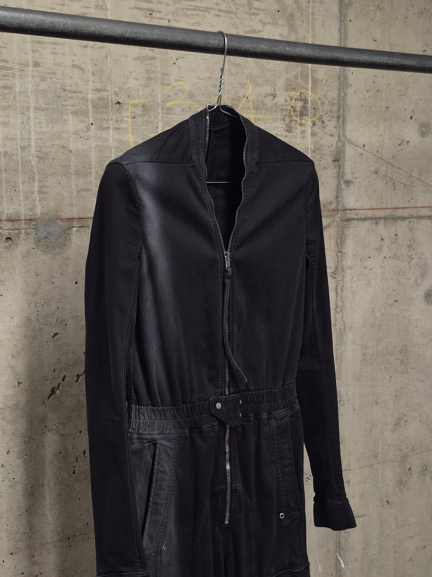 Rick Owens AW19 "LARRY" Washed Black Cotton Cargo Flight Jumpsuit