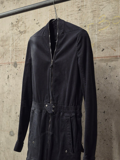 Rick Owens AW19 "LARRY" Washed Black Cotton Cargo Flight Jumpsuit