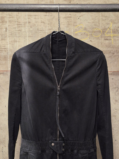 Rick Owens AW19 "LARRY" Washed Black Cotton Cargo Flight Jumpsuit