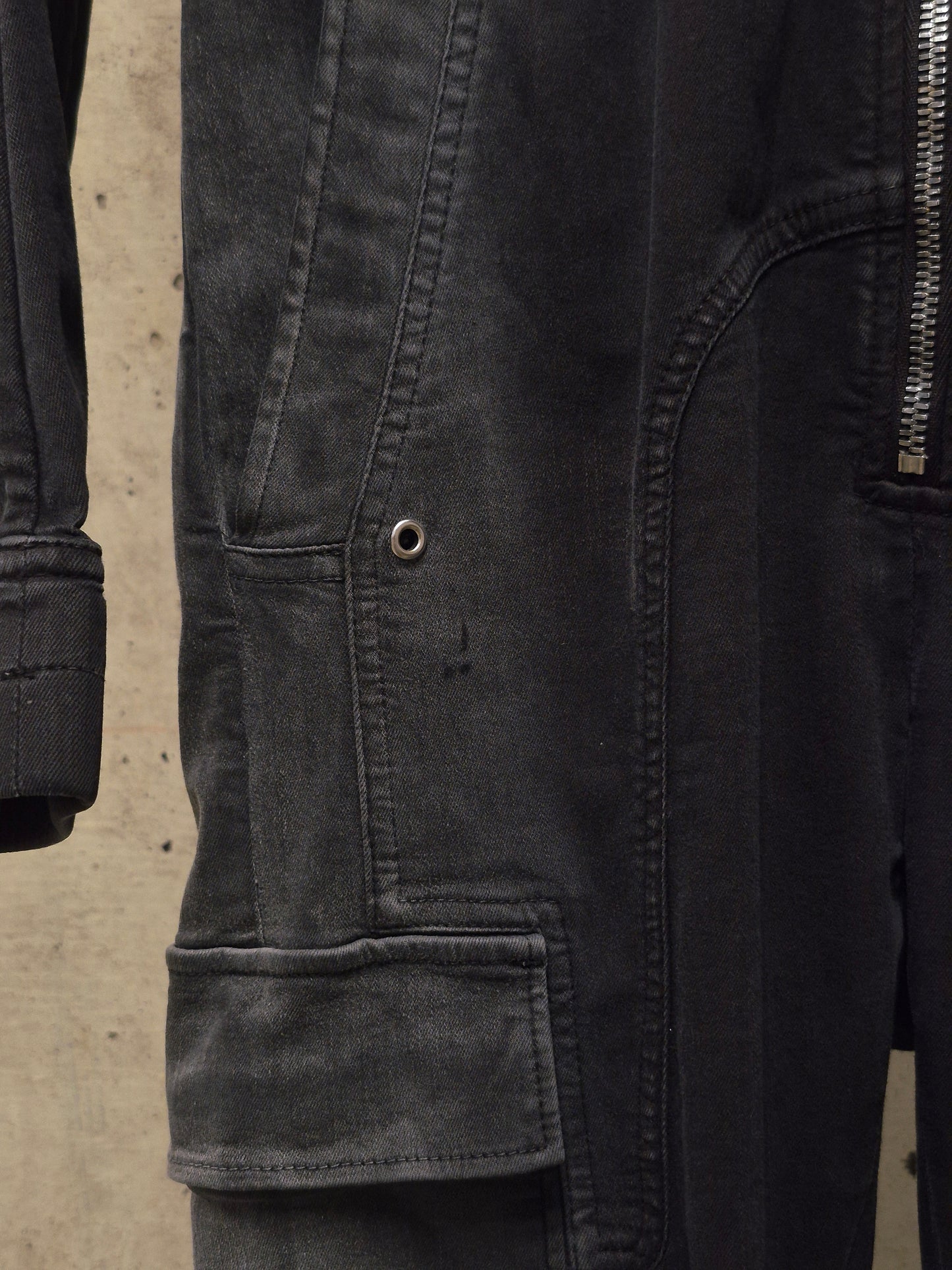Rick Owens AW19 "LARRY" Washed Black Cotton Cargo Flight Jumpsuit