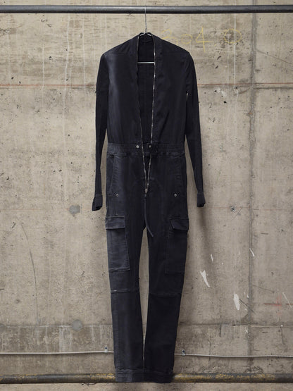 Rick Owens AW19 "LARRY" Washed Black Cotton Cargo Flight Jumpsuit