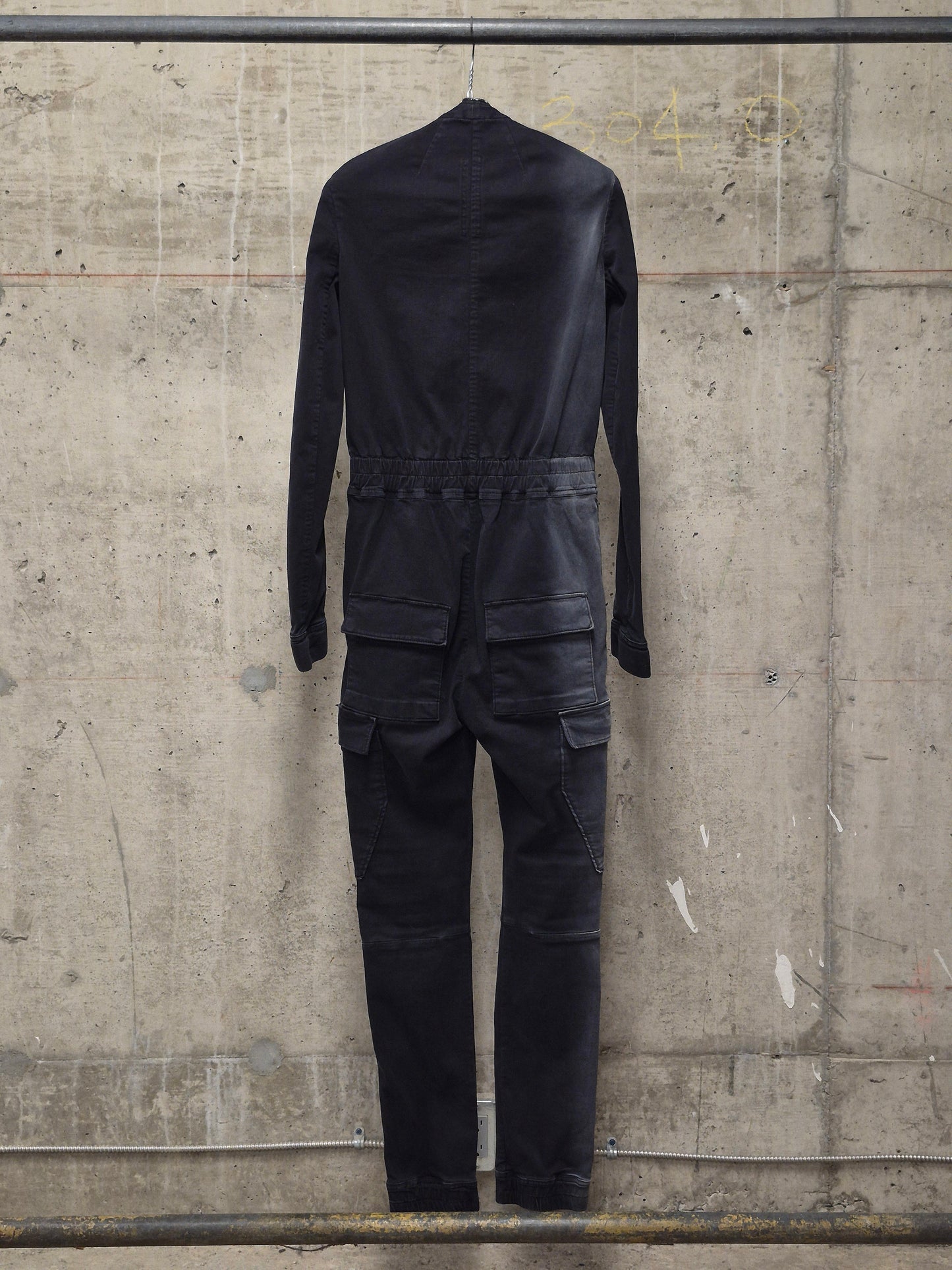 Rick Owens AW19 "LARRY" Washed Black Cotton Cargo Flight Jumpsuit