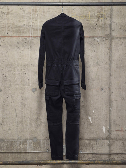 Rick Owens AW19 "LARRY" Washed Black Cotton Cargo Flight Jumpsuit