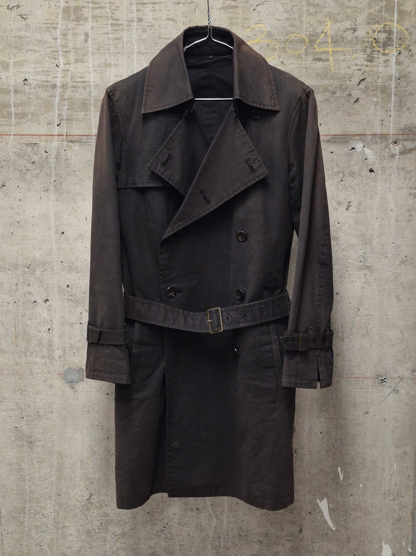The Viridi-Anne 00s Dark Brown Sun Faded Military Trench Coat