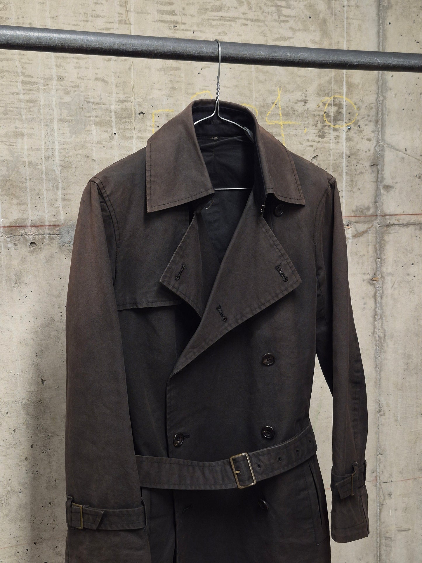 The Viridi-Anne 00s Dark Brown Sun Faded Military Trench Coat