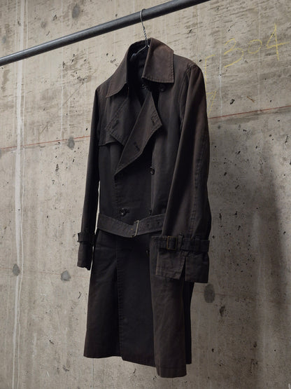 The Viridi-Anne 00s Dark Brown Sun Faded Military Trench Coat