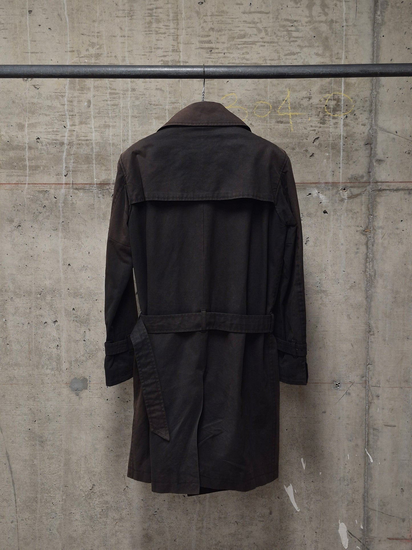 The Viridi-Anne 00s Dark Brown Sun Faded Military Trench Coat