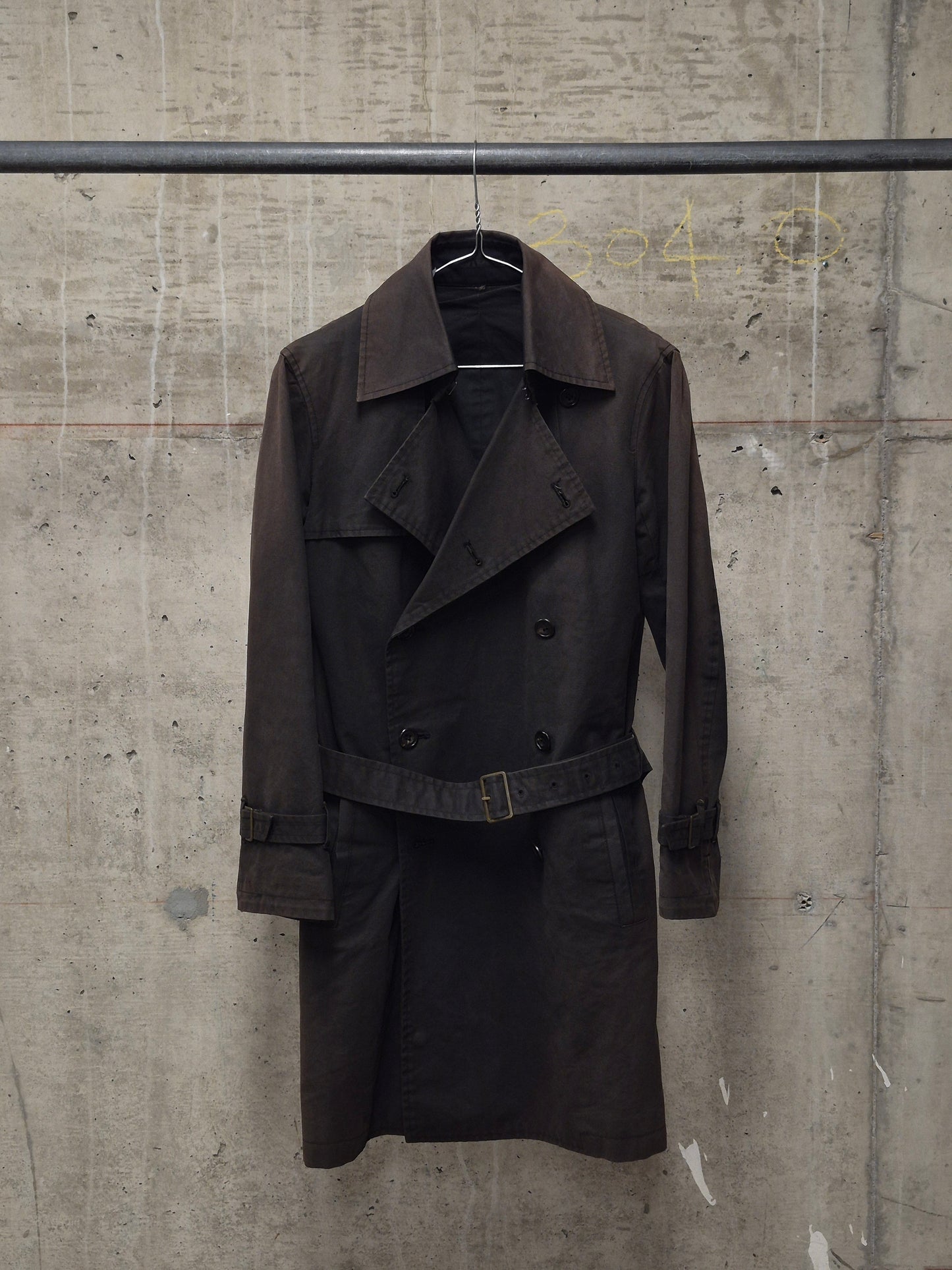 The Viridi-Anne 00s Dark Brown Sun Faded Military Trench Coat