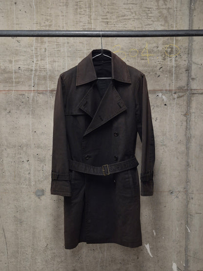 The Viridi-Anne 00s Dark Brown Sun Faded Military Trench Coat