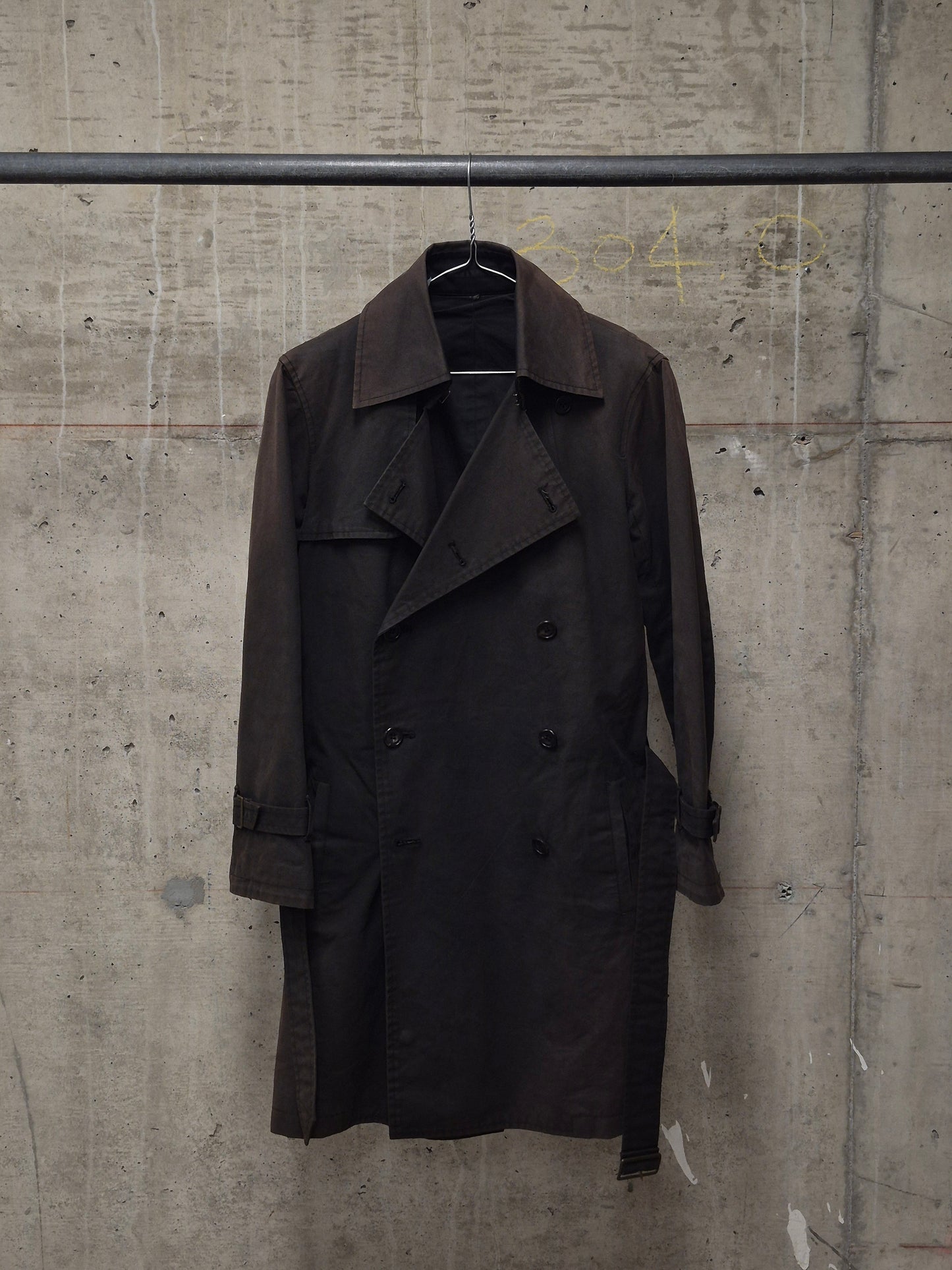 The Viridi-Anne 00s Dark Brown Sun Faded Military Trench Coat