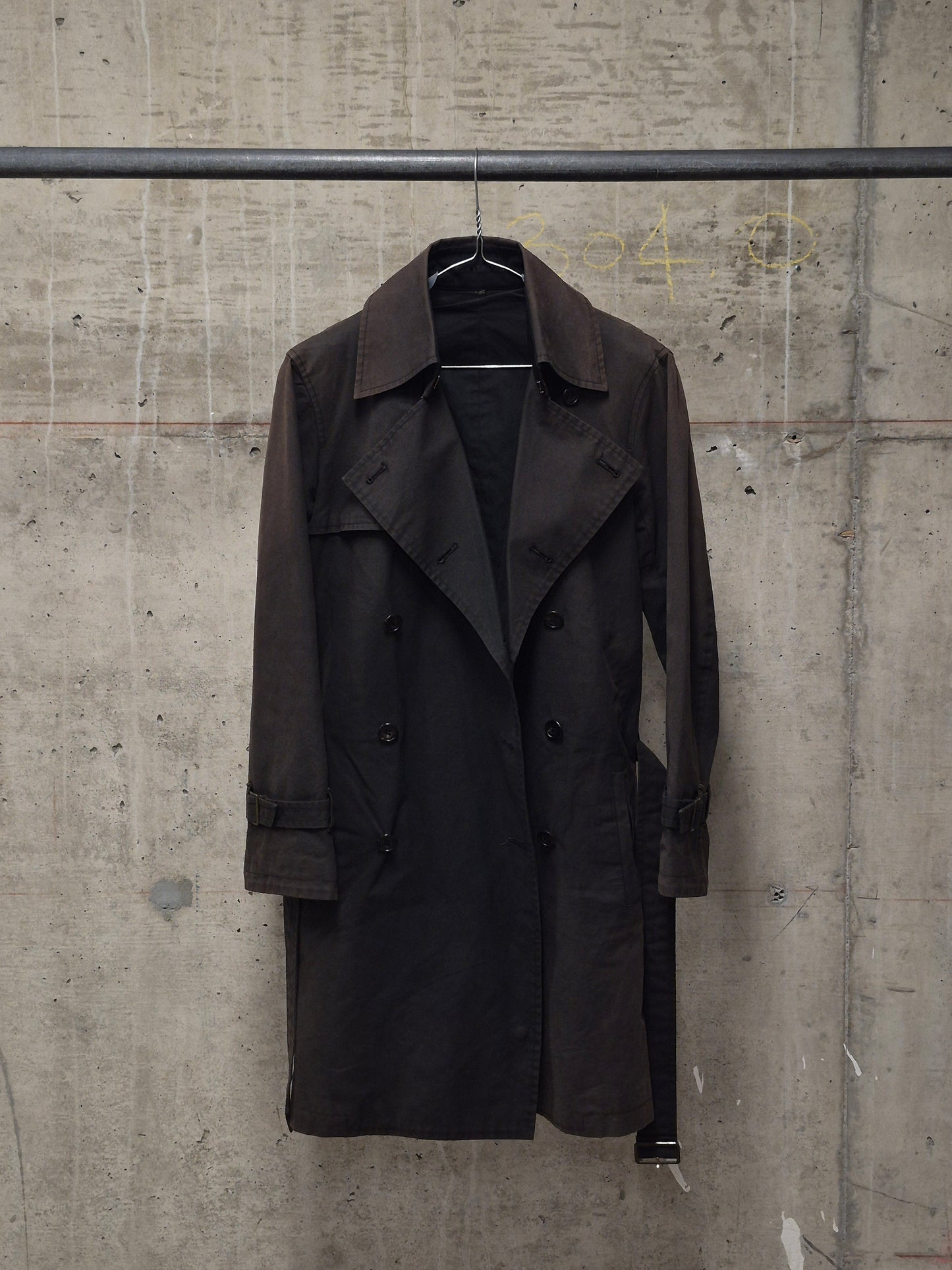 The Viridi-Anne 00s Dark Brown Sun Faded Military Trench Coat