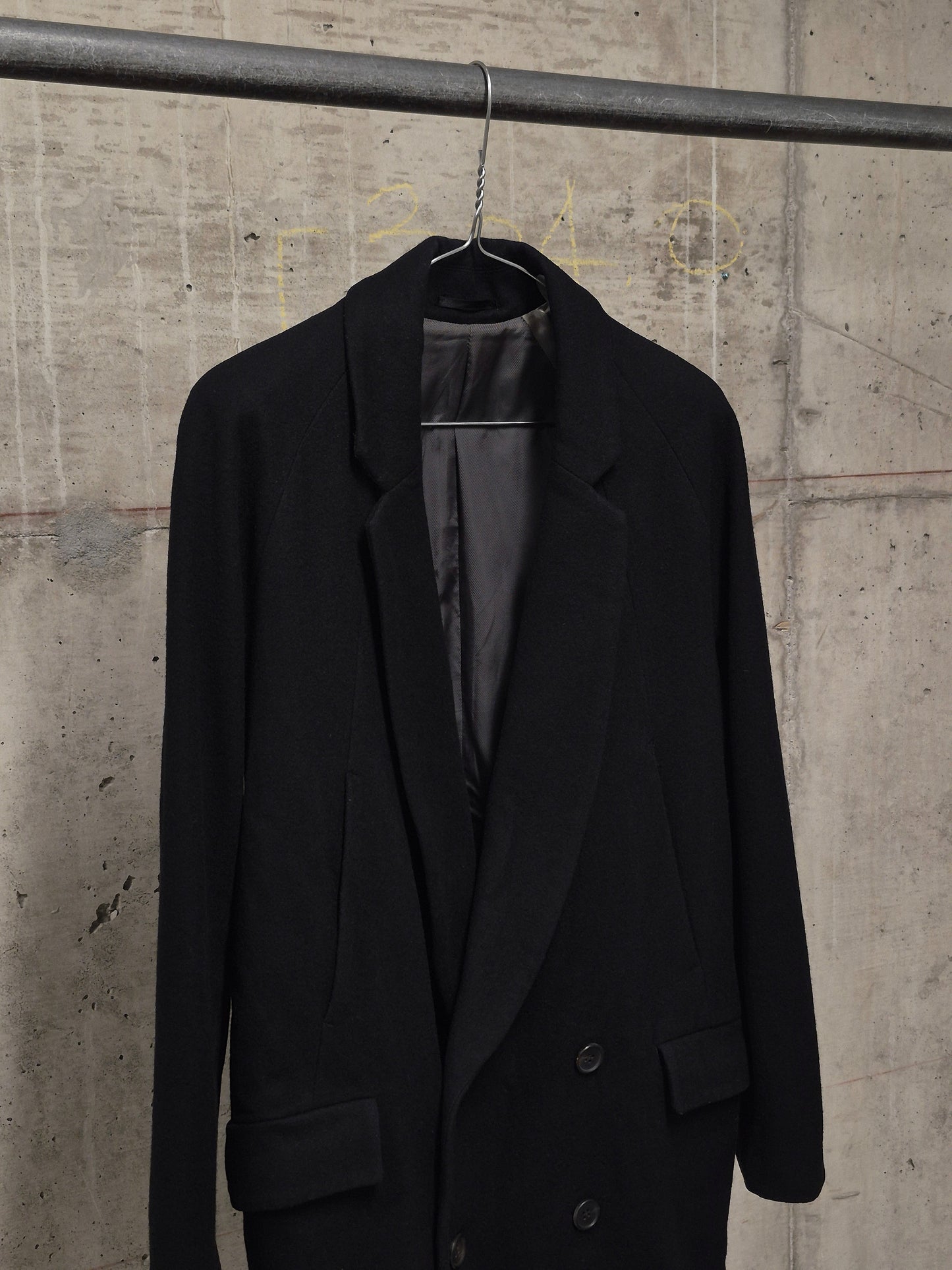 DIET BUTCHER SLIM SKIN AW14 "FOREST OF FOG" Wool Raglan Double Breasted Long Blazer