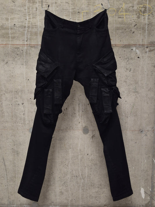 Julius_7 SS15 "prism;" Coated Velcro Gas-Mask Cargo Denim