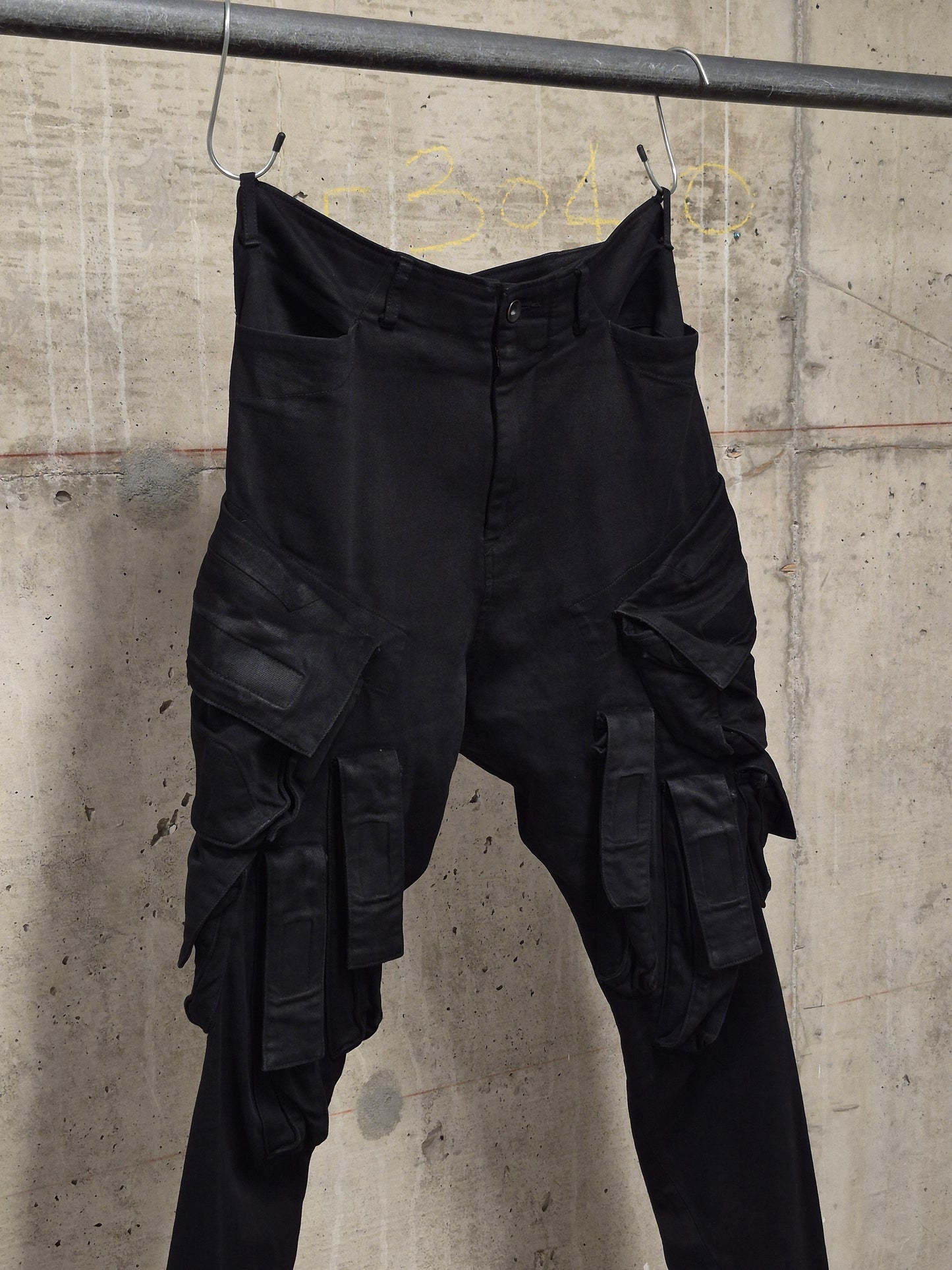 Julius_7 SS15 "prism;" Coated Velcro Gas-Mask Cargo Denim