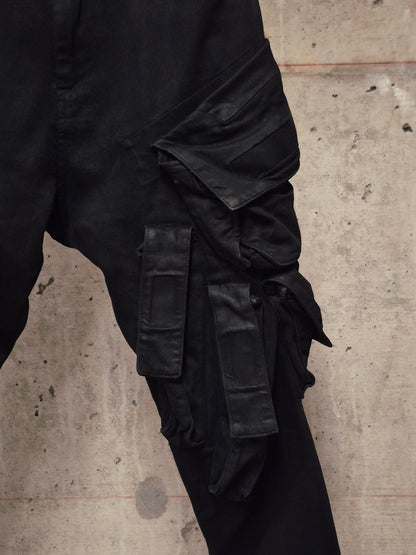 Julius_7 SS15 "prism;" Coated Velcro Gas-Mask Cargo Denim