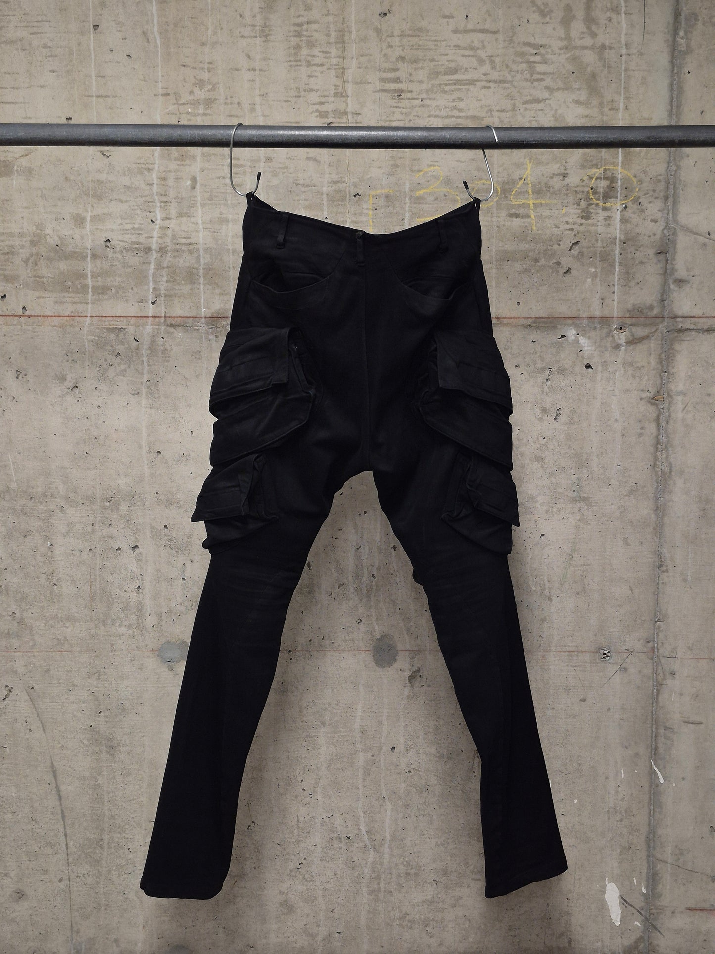 Julius_7 SS15 "prism;" Coated Velcro Gas-Mask Cargo Denim