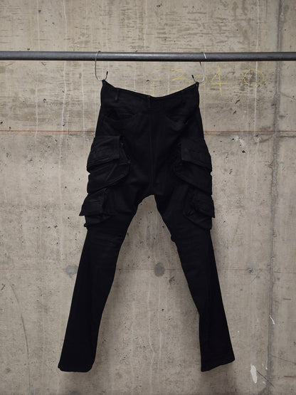 Julius_7 SS15 "prism;" Coated Velcro Gas-Mask Cargo Denim