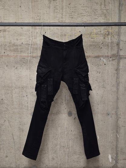 Julius_7 SS15 "prism;" Coated Velcro Gas-Mask Cargo Denim