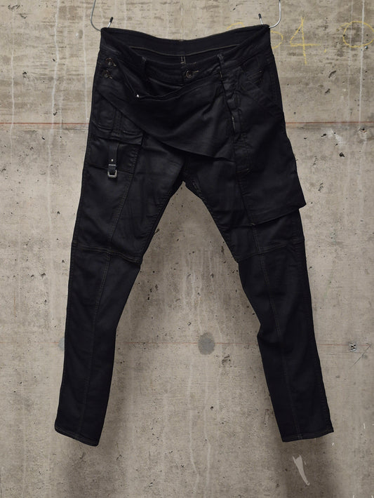 Rick Owens DRKSHDW SS19 "BABEL" Black Waxed 'Memphis Cut' Stretch Denim