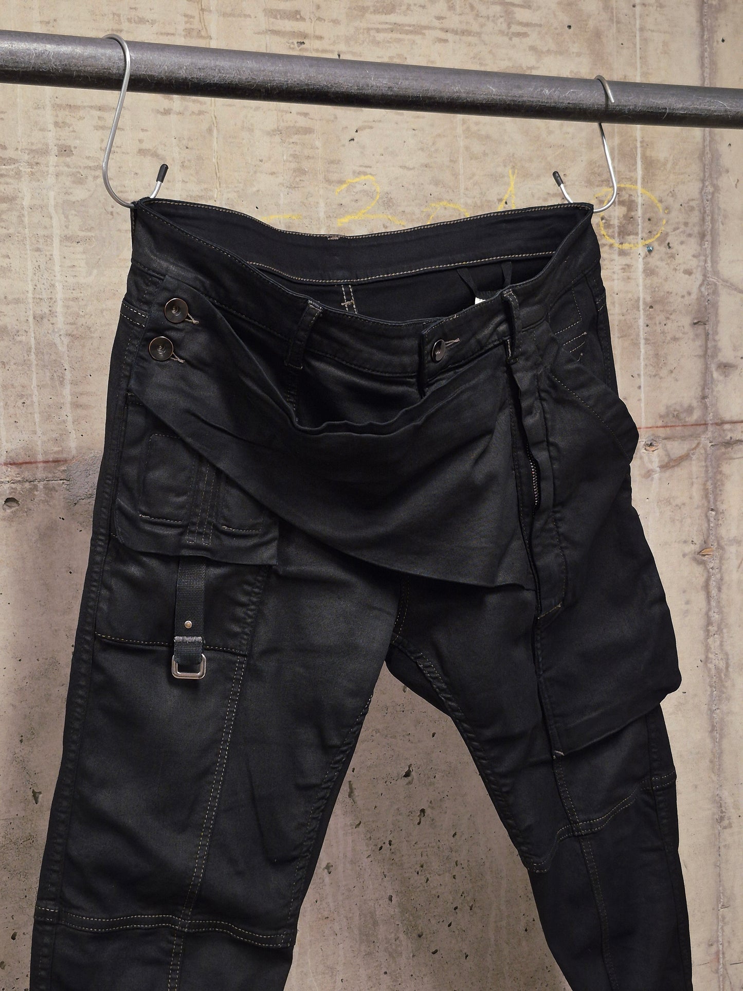 Rick Owens DRKSHDW SS19 "BABEL" Black Waxed 'Memphis Cut' Stretch Denim