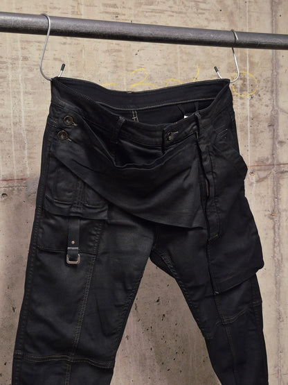 Rick Owens DRKSHDW SS19 "BABEL" Black Waxed 'Memphis Cut' Stretch Denim